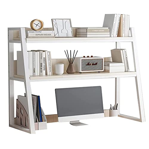 PNAJFUEL Desktop-Bücherregal, Holz-Desktop-Bücherregal Für Computertisch, 2-Stöckiger Stall, Bücherregal, Organizer, Arbeitsplatte, Aufbewahrung, Präsentationsständer/White/75X32X90Cm(30X13X35Inch) von PNAJFUEL