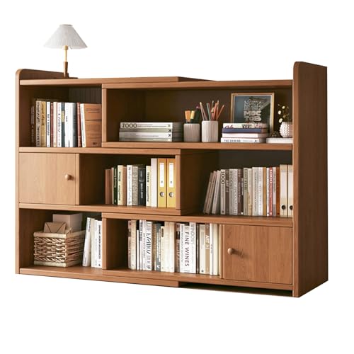 PNAJFUEL Desktop-Bücherregal, Schreibtischregal Für Die Oberseite des Schreibtisches, Gaming-Desktop-Aufbewahrungsregal, 3-Stufiges Desktop-Bücherregal Mit Schranktür/Brown/60-110X17X80Cm von PNAJFUEL