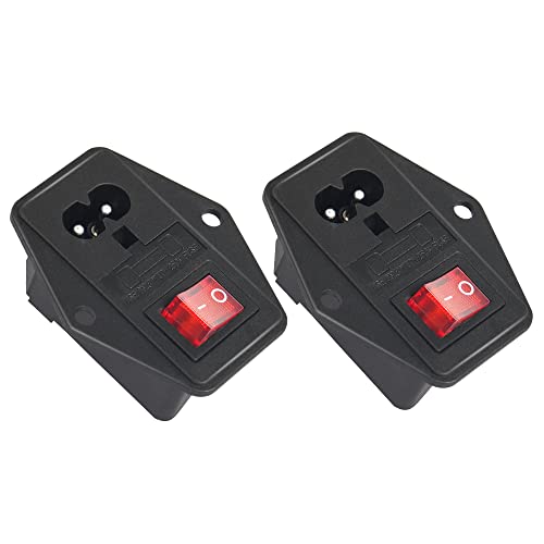 PNGKNYOCN 10A 250V Wippschalter Power Socket Inlet Modul Stecker 10A Sicherung mit Indikator Licht 2 Pin IEC320 C8 für Haushaltsgeräte oder DIY Gerät (2-Pack) von PNGKNYOCN