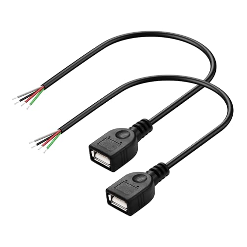 PNGKNYOCN 30cm USB DIY Pigtail Kabel, 22AWG 5V/3A USB A Buchse auf 4 Pin Bare Wire Verlängerungsdatenkabel für USB C Geräte Installiert oder Ersatz Reparatur DIY Kabel（2-Pack） (Female) von PNGKNYOCN