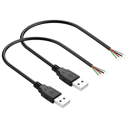 PNGKNYOCN 30cm USB DIY Pigtail Kabel, 22AWG 5V/3A USB A Stecker auf 4 Pin Bare Wire Verlängerungsdatenkabel für USB C Geräte Installiert oder Ersatz Reparatur DIY Kabel（2-Pack） (Male) von PNGKNYOCN