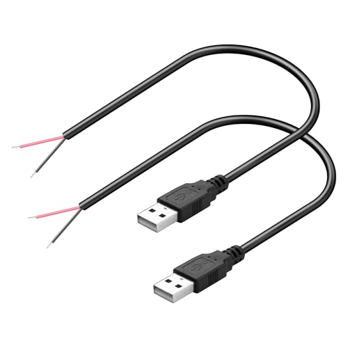 PNGKNYOCN 30cm kurzes USB Pigtail Kabel, 22AWG 5V/3A USB A Stecker auf 2 Pin Blankdraht Verlängerungsdatenkabel für USB Geräte Installiert oder Ersatz Reparatur DIY Kabel（2-Pack） (Male) von PNGKNYOCN