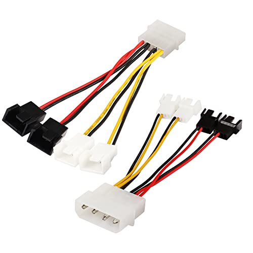 PNGKNYOCN 4-poliges Molex auf 4 x 4-poliges Lüfter-Anschlusskabel (Stromversorgung 4 Lüfter von 1 Molex-Anschluss!)2 x 12 V / 2 x 5 V für CPU-PC-Gehäuselüfter (2er-Pack) von PNGKNYOCN