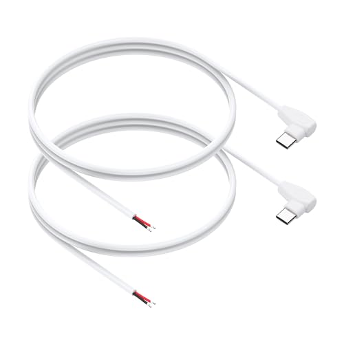 PNGKNYOCN 90 Grad USB C Power Pigtail Kabel, 2 Pack 20AWG 5V rechtwinklig USB C Stecker zu 2 Pin Bare Wire Open End Wire für USB Typ C Gerät Ersatz Reparatur DIY Kabel (1M/3.2FT) von PNGKNYOCN