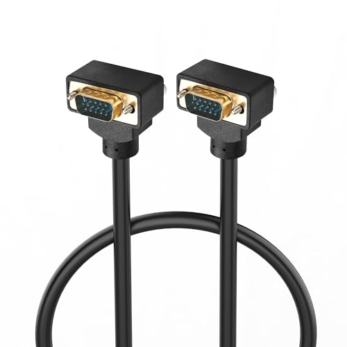 PNGKNYOCN 90 Grad VGA zu VGA Kabel 0.5M, Down Bend Angle VGA Male zu Down Bend Angle VGA Male 15 Pin Full HD 1080P Hochauflösendes Videokabel (0.5M) von PNGKNYOCN