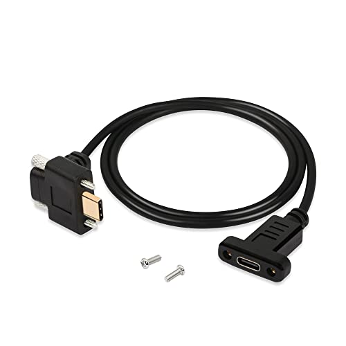 PNGKNYOCN 90 Grad Winkel USB C Stecker auf Buchse Verlängerungskabel Dual Screw Locking Up Down Angle Gen 2 10Gbps USB Typ C 3.1 auf Typ C Panel Mount Kabel (1M) von PNGKNYOCN