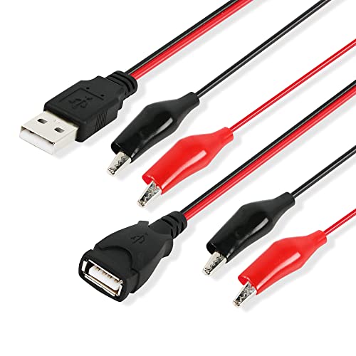 PNGKNYOCN Alligator Clip Jumper Sonde auf USB Stecker und Buchse Test Wre 18AWG Adapter Rot und Schwarz Draht Alligator Clip Testdraht 50cm zum Testen des Stromkreises von PNGKNYOCN