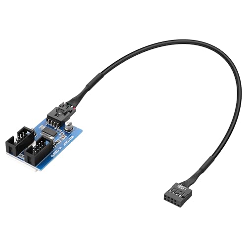 PNGKNYOCN Motherboard 9-poliger USB 2.0 Header 1 auf 2 Verlängerungs-Splitter-Adapter, 9-poliger USB-Header-Stecker, 1 auf 2-Buchse, Verlängerungskabel, Karte, Motherboard mit 30 cm Verlängerungskabel von PNGKNYOCN