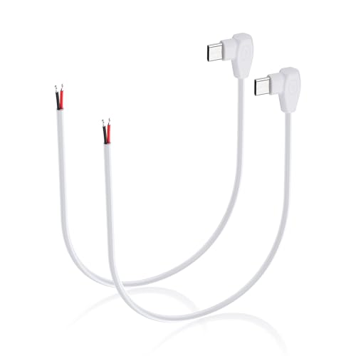 PNGKNYOCN Rechtwinkliges USB C Power Pigtail Kabel, 2 Pack 20AWG 5A 90 Grad USB Typ C Stecker auf 2 Pin Bare Wire Open End Verlängerungskabel für DIY Geräte Installieren Reparieren (0.3M/1FT) von PNGKNYOCN