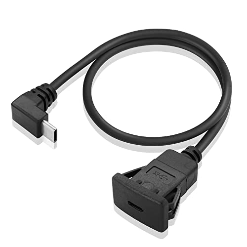 PNGKNYOCN USB C 3.1 Unterputz-Mount-Kabel, 0.5M rechtwinkliger quadratischer Typ C männlich auf weibliche Panel-Unterputz-Verlängerungskabel mit Schnalle für Auto, Boot, Motorrad(Typ c 3.1 Front Bend) von PNGKNYOCN