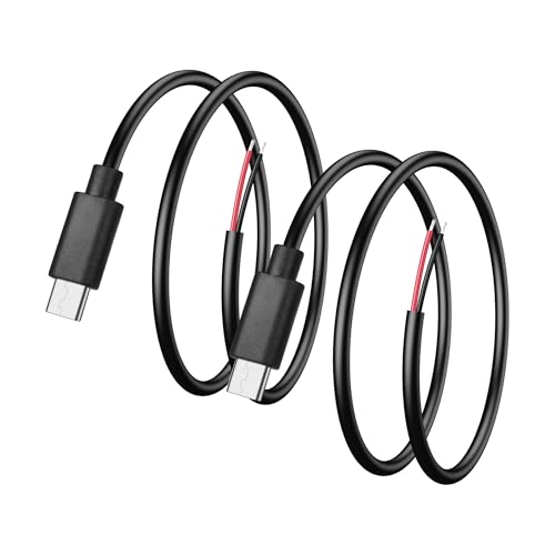 PNGKNYOCN USB C Pigtail Kabel, 0.5M 5V USB Typ C Stecker auf 2 Pin Bare Wire Verlängerungskabel für USB C Geräte Installiert oder Ersatz Reparatur DIY Kabel（2-pack） (Male) von PNGKNYOCN