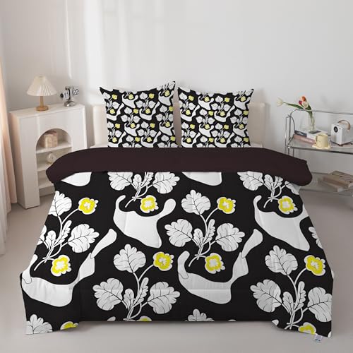 Blumen Zweige und Blätter Bettdecke 200x200cm, Pflanzendrucke Bettdecke ohne Bezug, Bequeme und Weiche Ganzjahresdecke, Moderner Stil Muster Waschbar Schlafdecke mit 2 Kissenbezüge 80x80 cm, A215 von PNHCL
