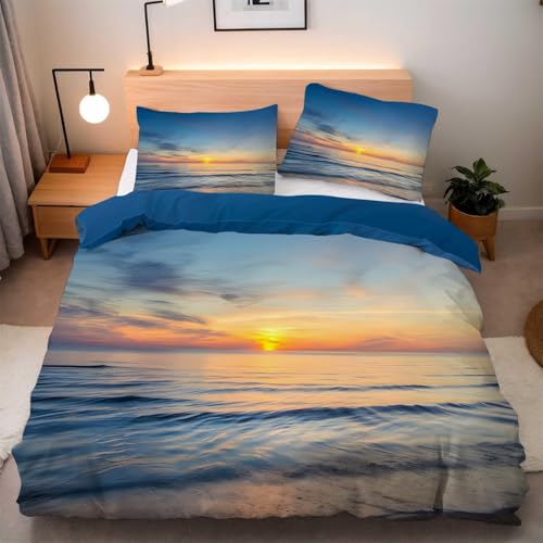 PNHCL Bettwäsche 155x220 Meereslandschaft Bettbezug und 2 Kissenbezug 80x80 cm, Sonne Motiv Bettwäsche-Sets mit Reißverschluss - Weiche Mikrofaser Wendebettwäsche für Kinder Teenager & Deko V21 PNHCL Bettwäsche 155x220 Meereslandschaft Bettbezug und 2 Kissenbezug 80x80 cm, Sonne Motiv Bettwäsche-Sets mit Reißverschluss - Weiche Mikrofaser Wendebettwäsche für Kinder Teenager & Deko V21 von PNHCL