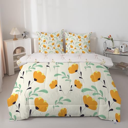 PNHCL Blumen Bettdecke 240x220cm 4 Jahreszeiten, Pflanzendrucke Bettdecke ohne Bezug, Bequeme und Weiche Ganzjahresdecke, Moderner Stil Muster Waschbar Schlafdecke mit 2 Kissenbezüge 80x80 cm, A223 von PNHCL