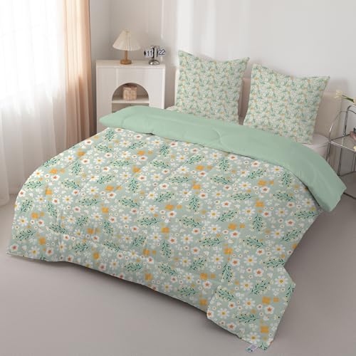 PNHCL Kleine Blumen Bettdecke 200x200cm, Pflanzendrucke Bettdecke ohne Bezug, Bequeme und Weiche Ganzjahresdecke, Moderner Stil Muster Waschbar Schlafdecke mit 2 Kissenbezüge 80x80 cm, A233 PNHCL Kleine Blumen Bettdecke 200x200cm, Pflanzendrucke Bettdecke ohne Bezug, Bequeme und Weiche Ganzjahresdecke, Moderner Stil Muster Waschbar Schlafdecke mit 2 Kissenbezüge 80x80 cm, A233 von PNHCL