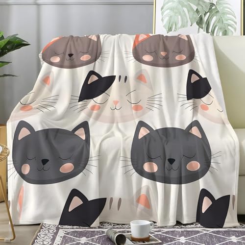 PNHCL Kuscheldecke Flauschig Decke Cartoon Kätzchen mit geschlossenen Augen - Katzenkopf Zimmer Deko Fleecedecke - Cozy Furry Flanell Wohndecke Ideal als Sofadecke oder Tagesdecke 120x200 A50 von PNHCL