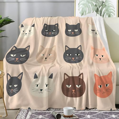 PNHCL Kuscheldecke Flauschig Decke Cartoon Katze - Katzenkopf Zimmer Deko Fleecedecke - Cozy Furry Flanell Wohndecke 150x200 Ideal als Sofadecke oder Tagesdecke A47 von PNHCL