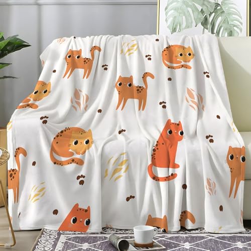 PNHCL Kuscheldecke Flauschig Decke Cartoon Katze - Katzenpfotenabdrücke auf Herbstblättern Zimmer Deko Fleecedecke - Cozy Furry Flanell Wohndecke 150x200 Ideal als Sofadecke oder Tagesdecke A45 von PNHCL