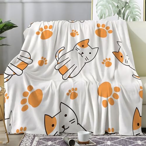 PNHCL Kuscheldecke Flauschig Decke Cartoon Katze - Pfotenabdrücke Zimmer Deko Fleecedecke - Cozy Furry Flanell Wohndecke Ideal als Sofadecke oder Tagesdecke 140x200 A35 von PNHCL