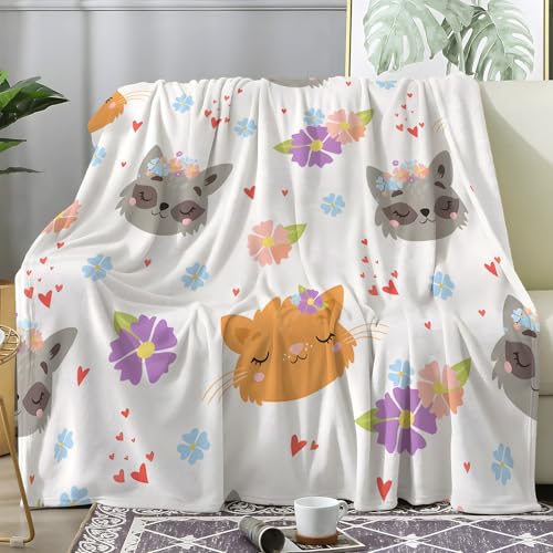 PNHCL Kuscheldecke Flauschig Decke Cartoon Kranz-Kätzchen - Blumen Zimmer Deko Fleecedecke - Cozy Furry Flanell Wohndecke Ideal als Sofadecke oder Tagesdecke 200x220 A33 von PNHCL