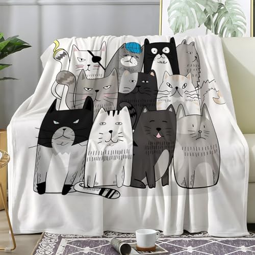 PNHCL Kuscheldecke Flauschig Decke Cartoon Piratenkatze - Q-Version Katzenflotte Zimmer Deko Fleecedecke - Cozy Furry Flanell Wohndecke Ideal als Sofadecke oder Tagesdecke 100x200 A36 von PNHCL