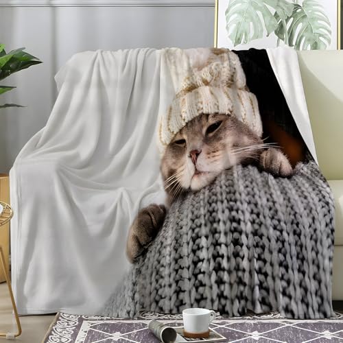 PNHCL Kuscheldecke Flauschig Decke Niedlich Die Katze mit dem Hut - Katzenporträts Zimmer Deko Fleecedecke - Cozy Furry Flanell Wohndecke Ideal als Sofadecke oder Tagesdecke 160x200 A32 von PNHCL