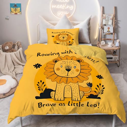 PNHCL Lustiger Löwe Kinderbettwäsche Set 100x135 cm - Weiche Mikrofaser Bettbezug mit Reißverschluss + Kissenbezug 40x60 cm,Niedlicher Cartoon Bettwäsche Für Babys Moderne Raumdekoration LO188 von PNHCL
