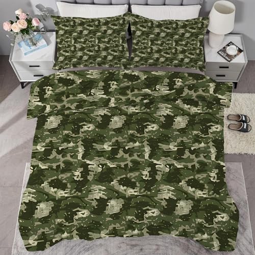 PNHCL Tarnung Bettdecke 240x220, Junge Bettdecke Ohne Bezug, Militär 4 Jahreszeiten Wende Steppdecke, Mikrofaser Duvet Ganjahresdecke Schlafdecke für Raumdekoration, Grün von PNHCL