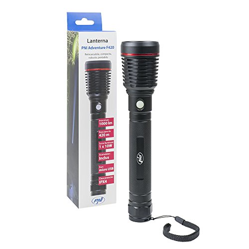 PNI Adventure F420 Taschenlampe aus Aluminium mit 1000 lumen bis 420 m LED, mit Akku und Micro-USB-Anschluss von PNI