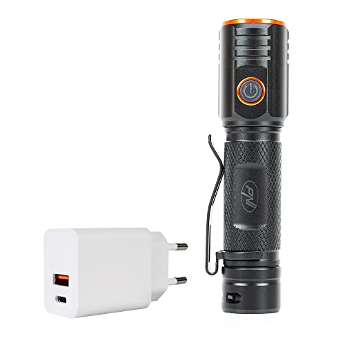 PNI Adventure F650 Taschenlampenpaket mit 20W LED, 2000 lm, Aluminium, IPX6, inklusive Batterie CHG300 Netzteil mit USB-C-Anschluss, QC3.0, PD3.0, PPS und USB-A-Anschluss, 30W von PNI