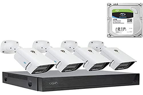 PNI House IPMAX POE 3LR Videoüberwachungskit-Paket, NVR mit 4 POE-Ports, und 4 Kameras mit 3 MP, Chiperkennung, Bewegungserkennung, 4 Kabel, Netzteil, Maus mit 1 TB HDD enthalten von PNI