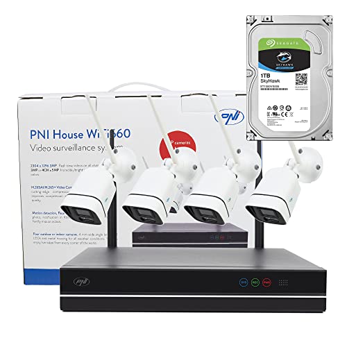 PNI House WiFi660 NVR-Videoüberwachungskit und 4 drahtlose Kameras, 3 MP mit 1 TB HDD enthalten von PNI