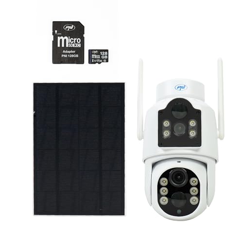 PNI IP792 Videoüberwachungskamera, Doppelobjektiv 2MP + 2MP, 3W Solarpanel und MicroSD 128GB Speicherkarte im Lieferumfang enthalten von PNI