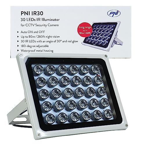 PNI Reflektor mit Infrarot-LEDs IR30 für Kameras und CCTV-Systeme, 30 IR-LEDs, Entfernung 80 m, IP66 von PNI