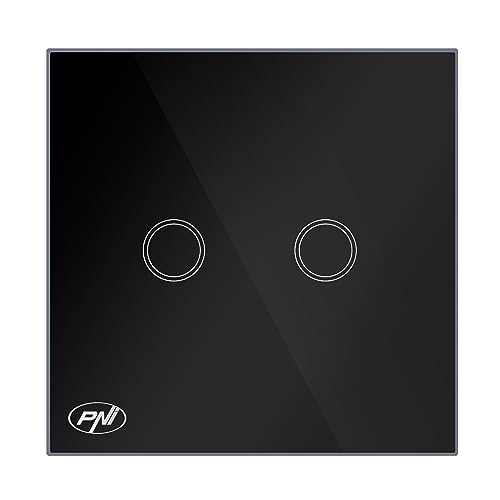 PNI SH222 Doppel-Touch-Schalter aus schwarzem Glas mit LED-Anzeige von PNI