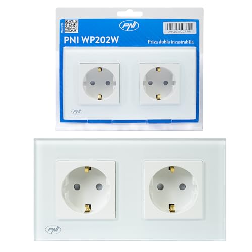 PNI WP202W Doppelsteckdose mit Glasrahmen 16A 2X3000W 230V weiß von PNI