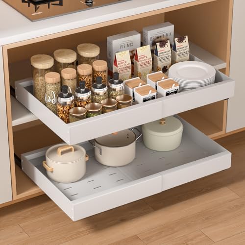 PNNP Teleskopschublade Küche Ausziehbare Schublade: Einstellbare Breite Schrank Organizer (32–53 cm B x 43 cm T x 7 cm H) - Ohne Bohren | Weiß von PNNP