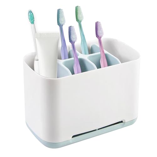 PNOOFR 1 Stück Organizer BadezimmerZahnbürstenhalter Zahnpastahalter Elektrischer Zahnbürstenhalter mit Verstellbaren Trennwänden 4 Zahnbürstenfächer+2 Aufbewahrungsschlitze von PNOOFR