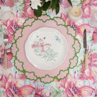 Cressida Rosa Handgemachte Stoff Tischset Grün Trim Bogenrand Wasserdicht Gestickte Personalisierte Esstisch Dekor von PNRDecorShop