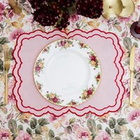 Elara Rosa Handgemachter Stoff Tischset Roter Rand Bogenrand Wasserdicht Gestickte Personalisierte Für Esstisch Dekor von PNRDecorShop