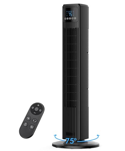 PNTCK Turmventilator, Ventilator leise mit Fernbedienung, 90° oszillierender Standventilator mit 4 Geschwindigkeiten & 4 Modi, 12H Timer, 8 m/s Luftstrom, Ventilator für Zuhause, Büro & Innenräume von PNTCK