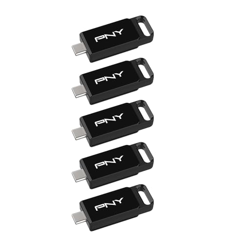 PNY 5er-Pack 64 GB Elite™ Type-C® USB 3.2 Flash-Laufwerk – Bis zu 120 MB/s Lesen und bis zu 10x schnelleres Schreiben als USB 2.0, zuverlässiges Design, langlebig und tragbar, Type-C-Anschluss von PNY