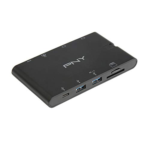 PNY All-In-One USB-C Mini Docking Station mit integriertem USB-C-Kabel mit 2xUSB-C, 2xUSB-A 3.1, 1xHDMI, 1xVGA, 1xRJ45, 1x SD und microSD-Anschlüssen, Schwarz, A-2UF-2TC-K01-RB PNY All-In-One USB-C Mini Docking Station mit integriertem USB-C-Kabel mit 2xUSB-C, 2xUSB-A 3.1, 1xHDMI, 1xVGA, 1xRJ45, 1x SD und microSD-Anschlüssen, Schwarz, A-2UF-2TC-K01-RB von PNY