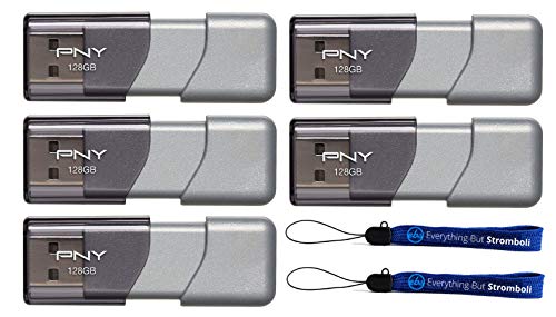 PNY Elite Turbo Attache 3 USB-Stick (128 GB, USB 3.0, 5er-Pack) Modell P-FD128TBOP-GE Bundle mit (2) Everything But Stromboli Schlüsselband von PNY