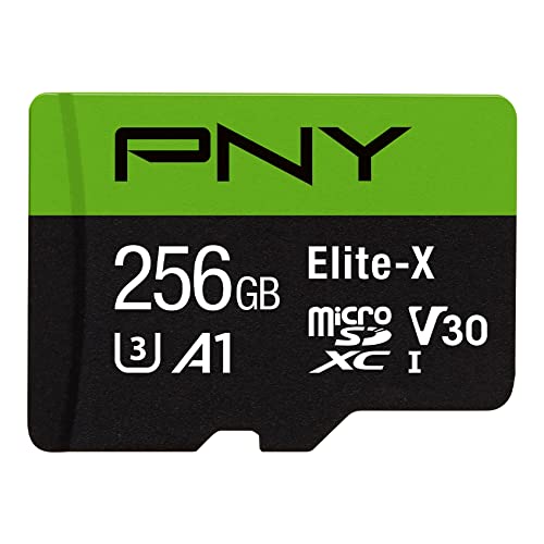 PNY Elite-X 256 GB microSDXC-Speicherkarte mit SD-Adapter, A1 App-Performance, bis zu 100 MB/s Lesegeschwindigkeit, Klasse 10 UHS-1, U3, V30 für 4K-Video von PNY