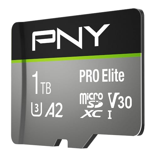 PNY PRO Elite microSDXC Speicherkarte 512GB + SD-Adapter, bis zu 100MB/s Lesegeschwindigkeit, bis zu 90MB/s Schreibgeschwindigkeit, Klasse 10 UHS-I, U3, A2 App Performance, V30 für 4K-Video von PNY