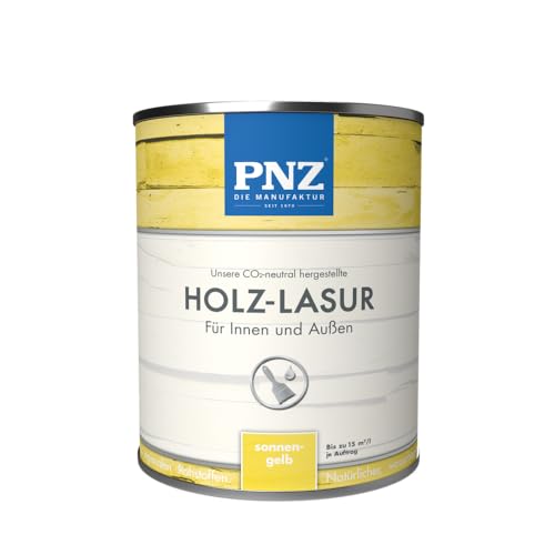 PNZ Holz-Lasur für Innen und Außen | lösemitttelfreie Farblasur | Nachhaltig hergestellt mit regionalen Rohstoffen | für alle Hölzer, auch Bienenhäuser, Gebinde:2.5L, Farbe:sonnengelb von PNZ