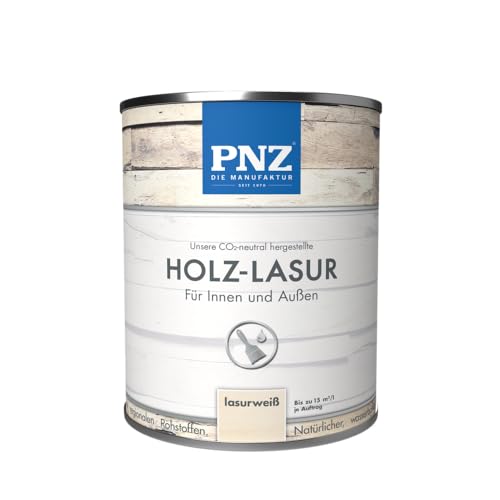 PNZ Holz-Lasur für Innen und Außen | lösemitttelfreie Farblasur | Nachhaltig hergestellt mit regionalen Rohstoffen | für alle Hölzer, auch Bienenhäuser, Gebinde:0.25L, Farbe:lasurweiß von PNZ