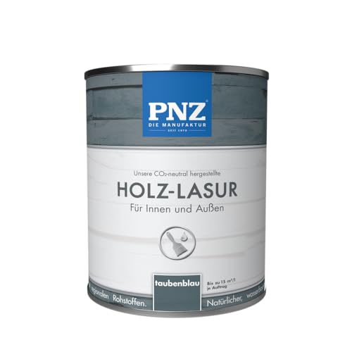 PNZ Holz-Lasur für Innen und Außen | lösemitttelfreie Farblasur | Nachhaltig hergestellt mit regionalen Rohstoffen | für alle Hölzer, auch Bienenhäuser, Gebinde:0.75L, Farbe:taubenblau von PNZ