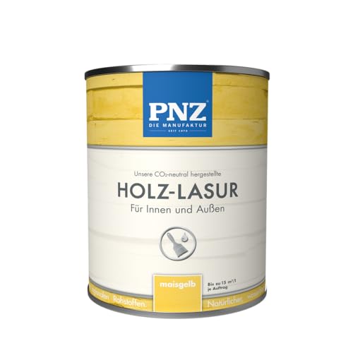 PNZ Holzlasur für Innen und Außen | lösemitttelfreie Farblasur | Nachhaltig hergestellt mit regionalen Rohstoffen | für alle Hölzer, auch Bienenhäuser, Gebinde:0.75L, Farbe:maisgelb von PNZ